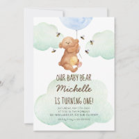 Teddy Bear Bees Baby Bear 1st Birthday Invitation