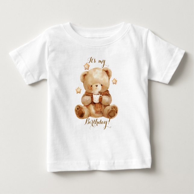 Teddy Bear Beige Balloon Birthday Baby T-Shirt (Front)