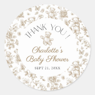 Teddy Bear Beige Neutral Baby Shower Thank You Classic Round Sticker