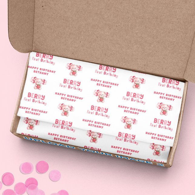 Teddy Bear Berry First Happy Birthday Name Tissue Paper (Creator Uploaded)