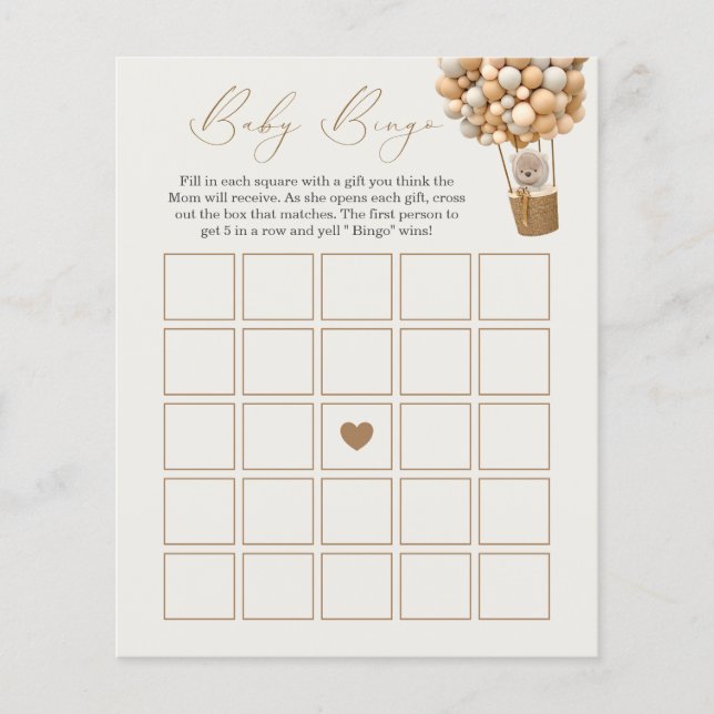 Teddy Bear Bingo Baby Shower Game (Front)