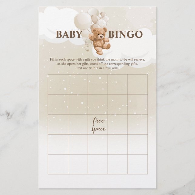 Teddy Bear BINGO Baby Shower Games Flyer (Front)