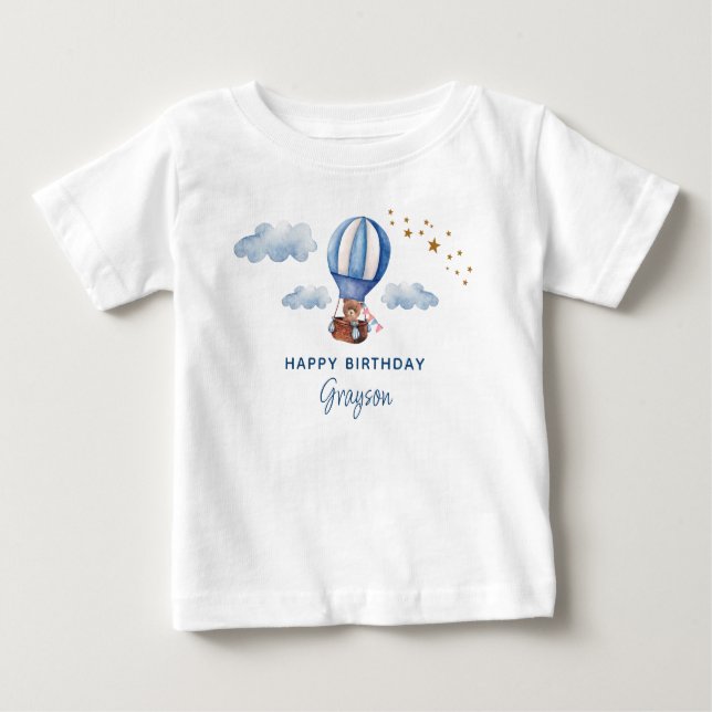 Teddy Bear Birthday Blue Baby T-Shirt (Front)