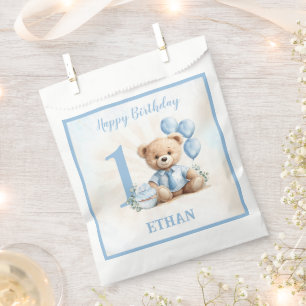 Teddy Bear Birthday Boy Blue Beige Favour Bag 