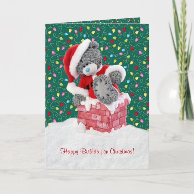 Teddy Bear Birthday on Christmas Card (Front)
