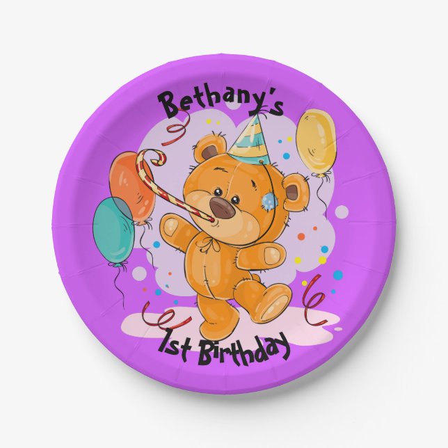 Teddy Bear Birthday Paper Plate (Front)
