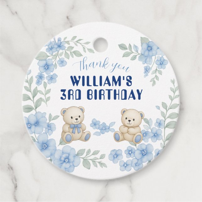 Teddy Bear Birthday Party Favour Tags (Front)