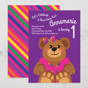 Teddy Bear Birthday Party Girls Pink Invitation