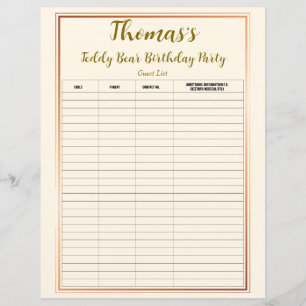 Teddy Bear Birthday Party Guest List