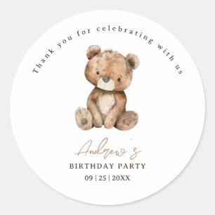 Teddy Bear Birthday Party Minimalist Kids Birthday Classic Round Sticker