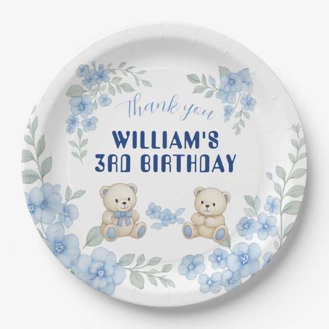 Teddy Bear Birthday Party Paper Plate (Front)