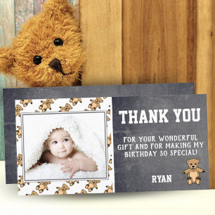 Teddy Bear Birthday Thank you Photo Card Kids
