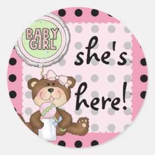Teddy Bear Black Dot on Pink Classic Round Sticker