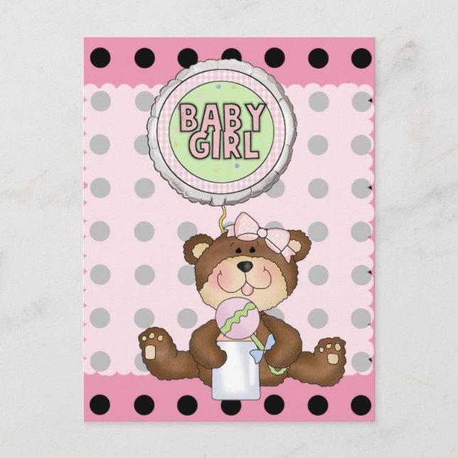 Teddy Bear Black Dot on Pink Postcard (Front)