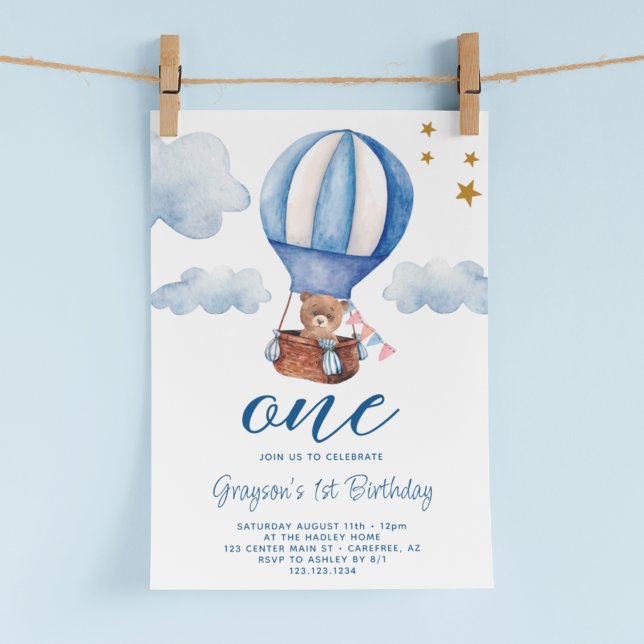 Teddy Bear Blue 1st Birthday Invitation (Creator Uploaded)
