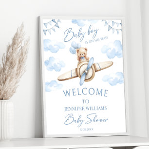 Teddy Bear Blue Aeroplane Adventure Baby Boy Showe Poster