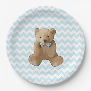 Teddy Bear Blue and White Striped Party Plate