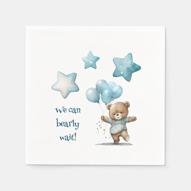 Teddy Bear blue baby boy shower plates Napkin (Front)
