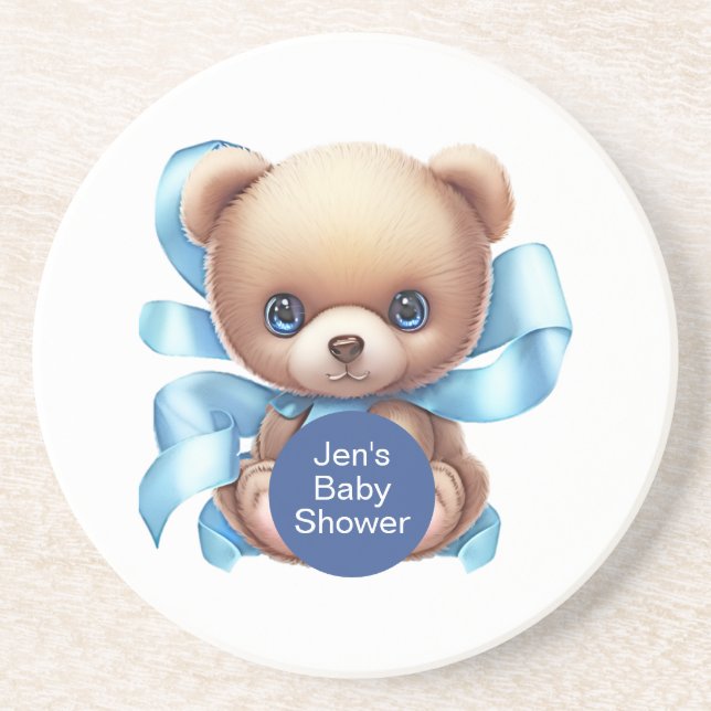 Teddy Bear Blue Baby Shower Coaster (Front)