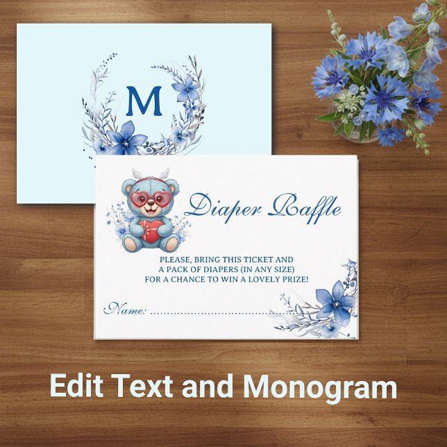 Teddy Bear Blue Baby Shower Diaper Raffle Enclosure Card (Creator Uploaded)