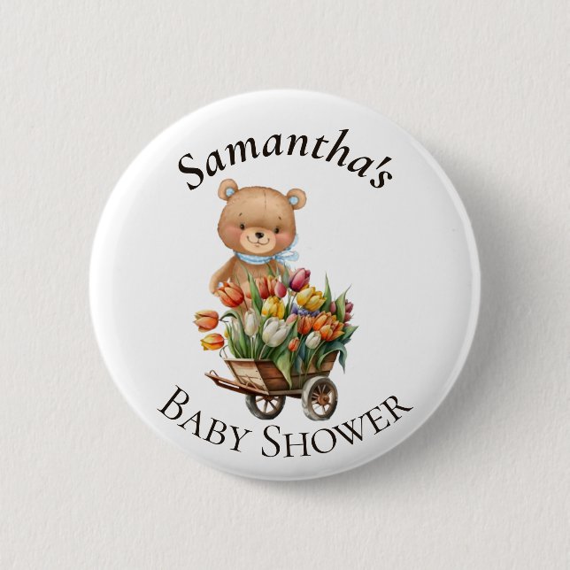 Teddy Bear Blue Baby Shower Floral Rustic 6 Cm Round Badge (Front)