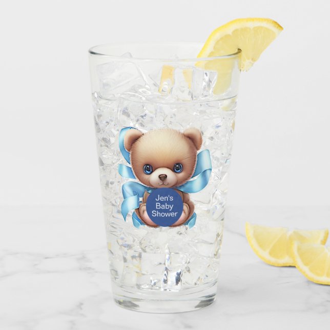 Teddy Bear Blue Baby Shower Glass (Back Ice)