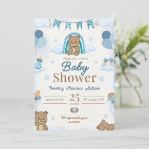Teddy Bear Blue Baby Shower Invitation
