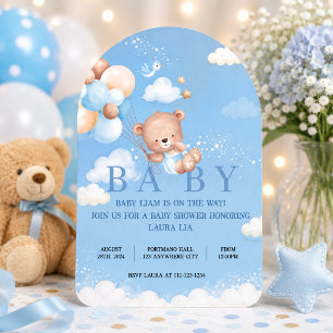 TEDDY BEAR BLUE BABY SHOWER INVITATION