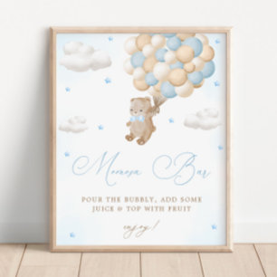 Teddy Bear Blue Baby Shower Mimosa Bar Poster