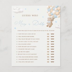 Teddy Bear Blue Baby Shower Mummy or Daddy Game