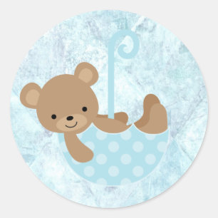 Teddy Bear Blue Baby Shower Stickers