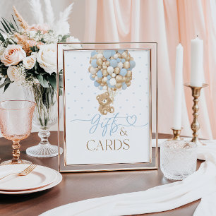 Teddy Bear Blue Balloon Baby Boy Shower Gift Poster