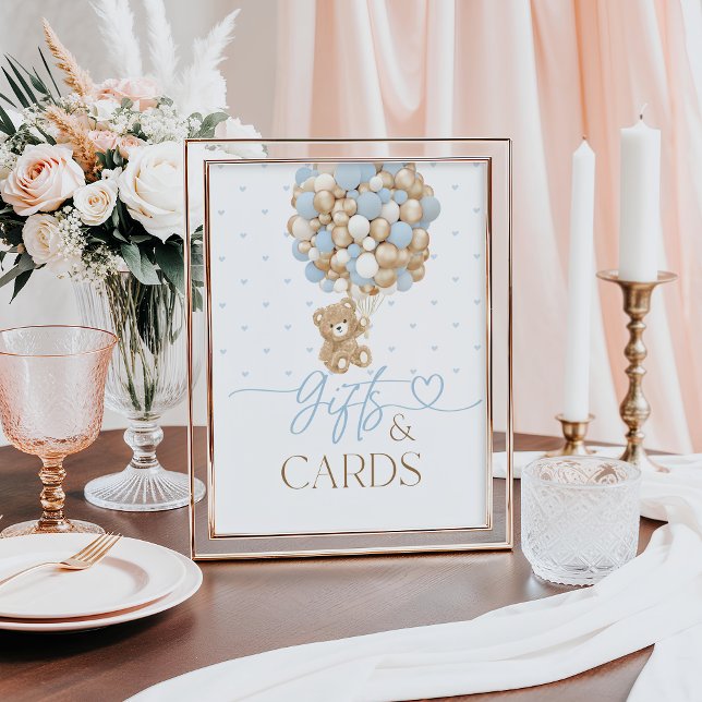 Teddy Bear Blue Balloon Baby Boy Shower Gift Poster (Creator Uploaded)