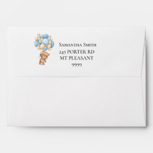 Teddy Bear Blue Balloon Baby Shower Envelope
