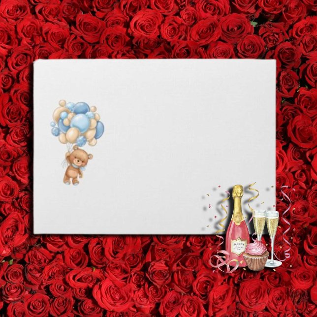 Teddy Bear Blue Balloon Baby Shower  Envelope (Teddy baby shower we can bearly wait)