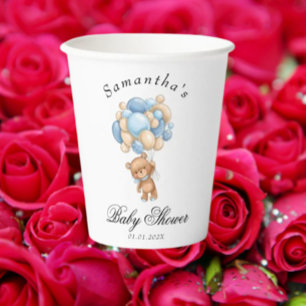 Teddy Bear Blue Balloon Baby Shower Paper Cups