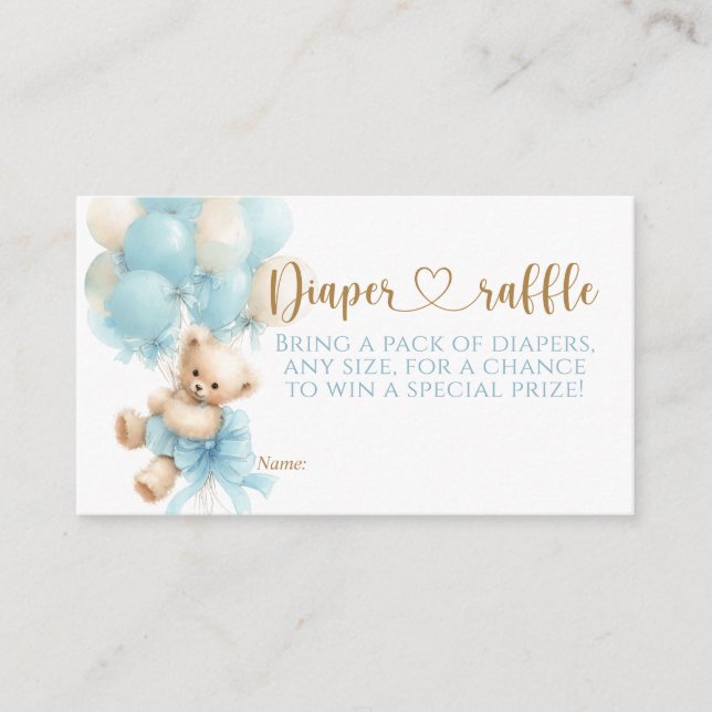 Teddy Bear Blue Balloon Bow Baby Boy Shower Enclosure Card (Front)