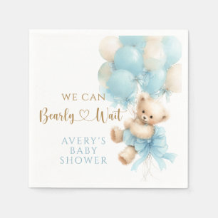 Teddy Bear Blue Balloon Bow Baby Boy Shower Napkin
