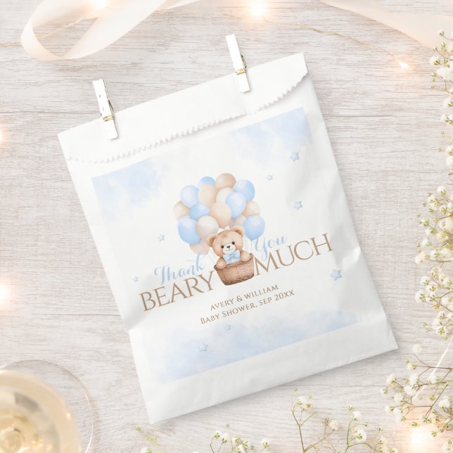 Teddy Bear Blue Balloon Boy Baby Shower  Favour Bags (Clipped)
