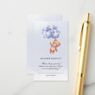 Teddy Bear Blue Balloon Boy Diaper Raffle Enclosure Card