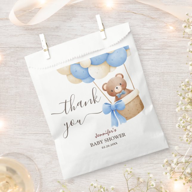 Teddy Bear Blue Balloon Cute Boy Baby Shower  Favour Bags (Clipped)