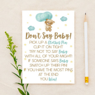 Teddy Bear Blue Balloon Don't Say Baby Shower Game