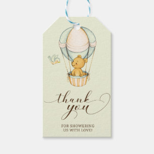 Teddy Bear Blue Balloon Thank you Baby Shower Gift Tags