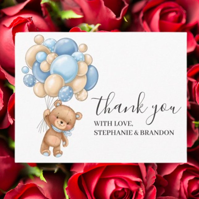 Teddy Bear BLUE Balloon Thank You  Card (Express heartfelt gratitude with our Teddy Bear Blue Balloon Thank You Card)