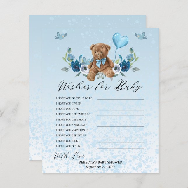 Teddy Bear Blue Balloon Wishes for Baby Game  (Front/Back)
