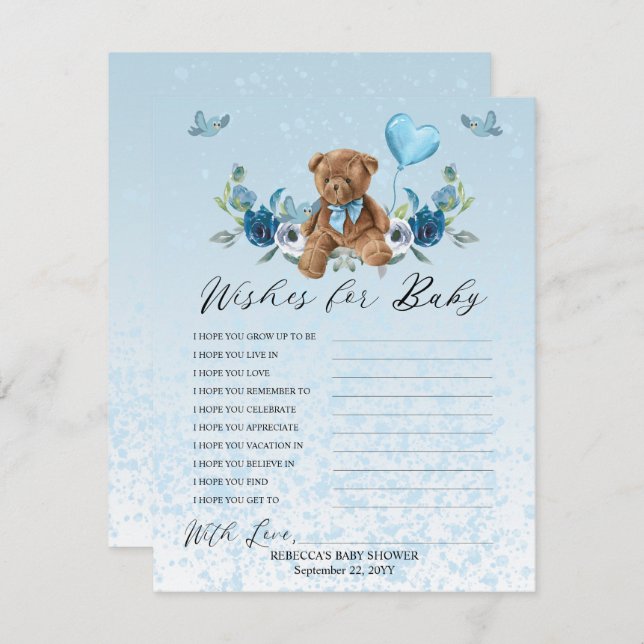 Teddy Bear Blue Balloon Wishes for Baby Game  (Front/Back)