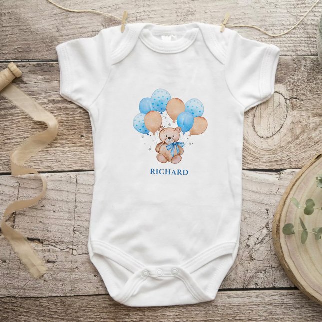 Teddy bear blue balloons baby bodysuit (Creator Uploaded)
