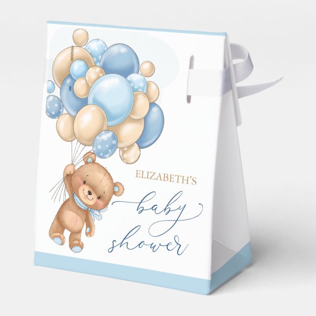 Teddy Bear Blue Balloons Baby Shower Favour Box (Back Side)
