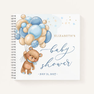 Teddy Bear Blue Balloons Baby Shower Guest Book