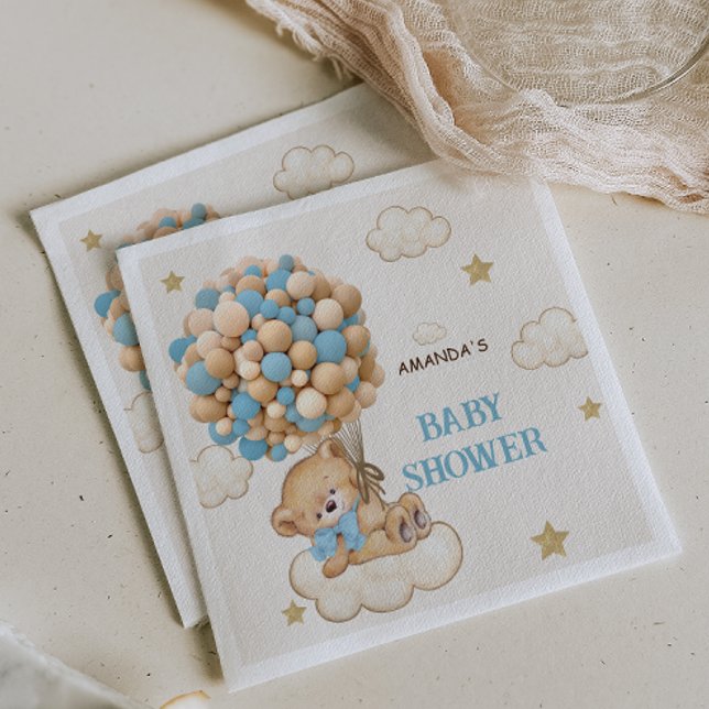 Teddy Bear Blue Balloons Baby Shower Napkin (Creator Uploaded)